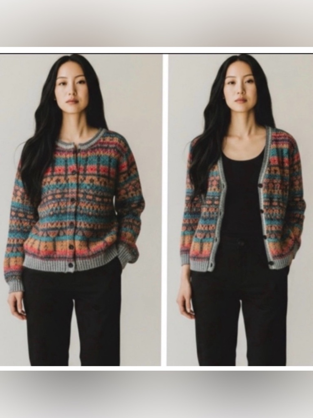 Colorful Patterned Cardigan Sweater full front button Vtg Monte Carlo Wool blend